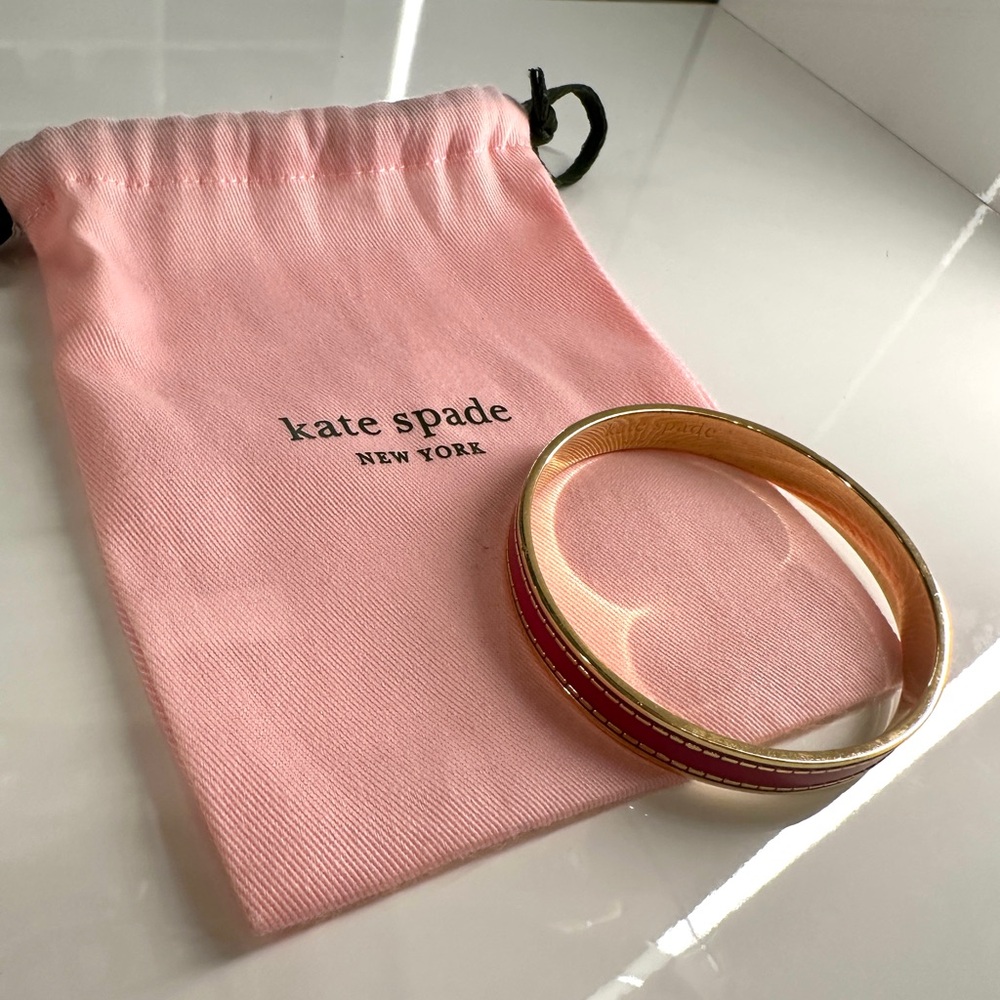 Kate Spade Pink Enamel and 14k Plated Gold Roll Up Your Sleeves Bangle